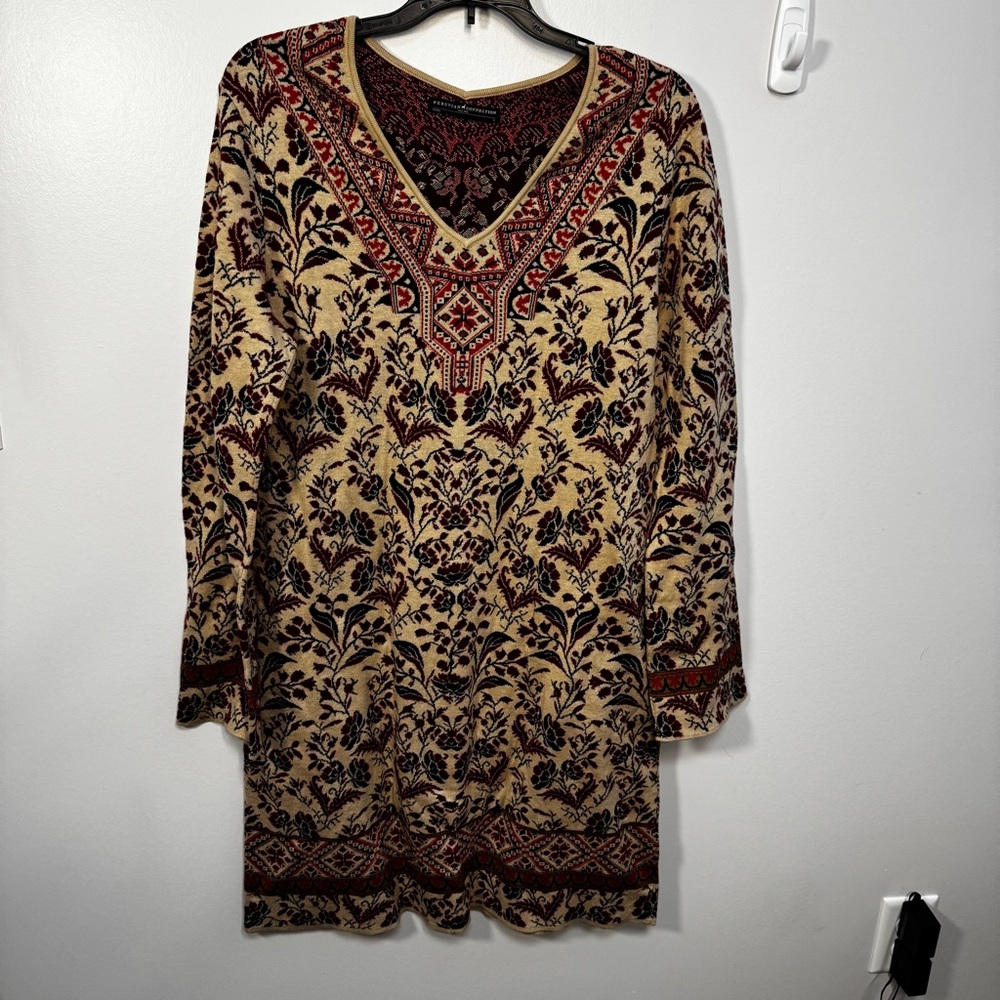 Peruvian Connection long sleeve V-neck‎ Pima cotton dress large